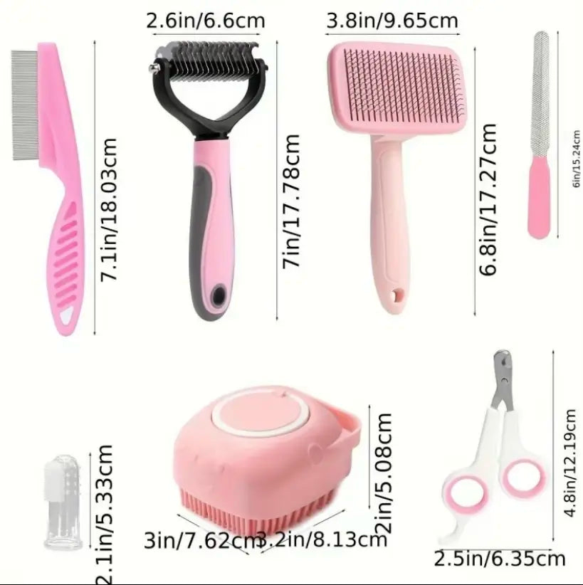 Professional Summer Pet Grooming Tool Set (8 Pieces) - Comprehensive Shedding and Oral Hygiene Kit for Dogs and Cats, Ideal for Indoor and Outdoor Use, Perfect Valentine’s Day Gift