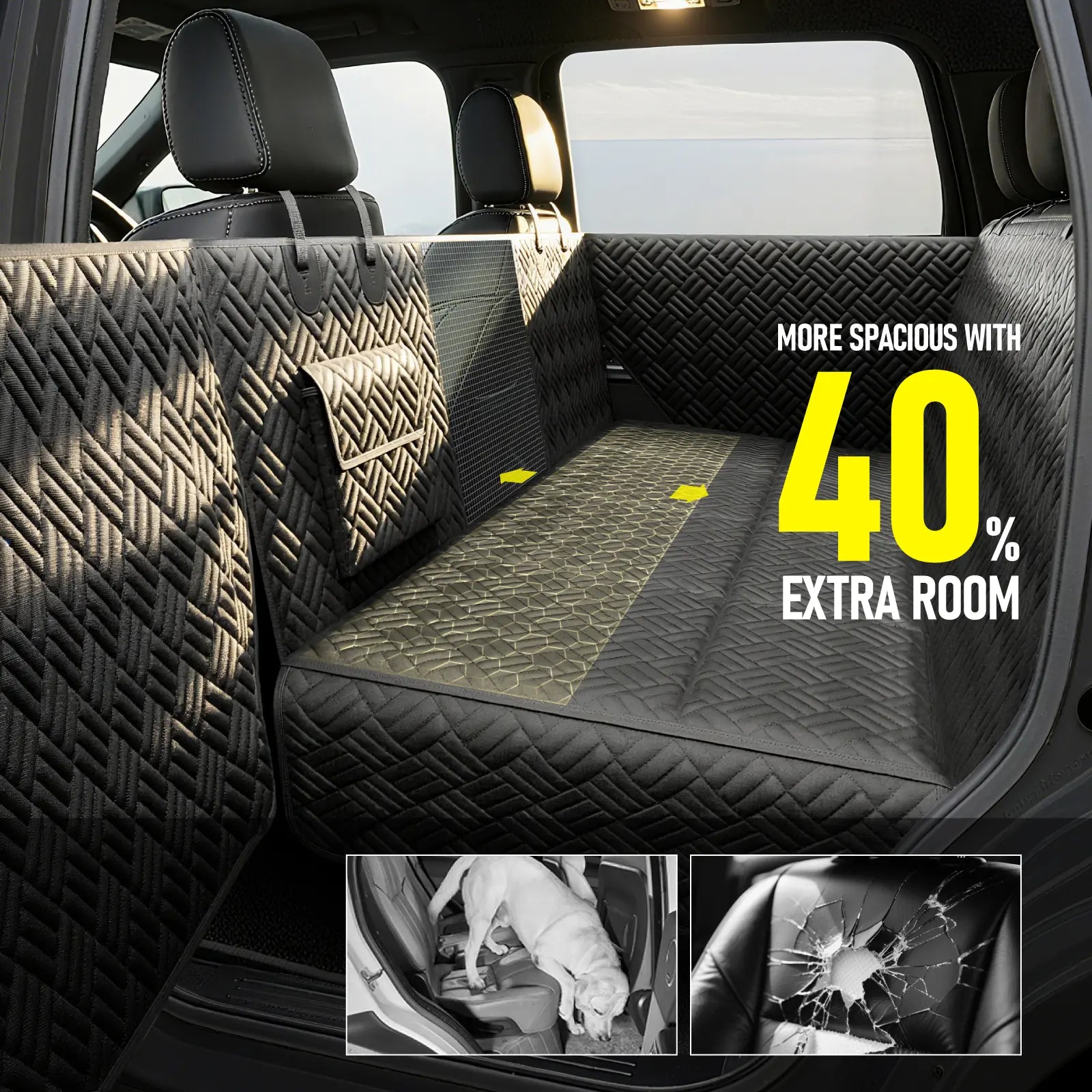 Premium Waterproof Dog Car Seat Cover with Reinforced Base, Supports Up to 400 lbs | Innovative Hammock Style Back Seat Extender for Cars, SUVs, and Full-Size Trucks (Available in Small & Large Sizes)
