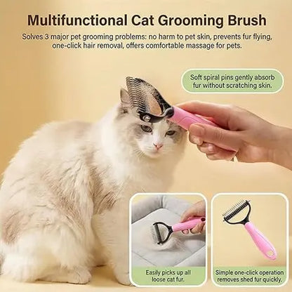 Professional Pet Detangling Comb: Dual-Sided Grooming Brush for Dogs and Cats with One-Click Undercoat Rake for Shedding and Mat Removal