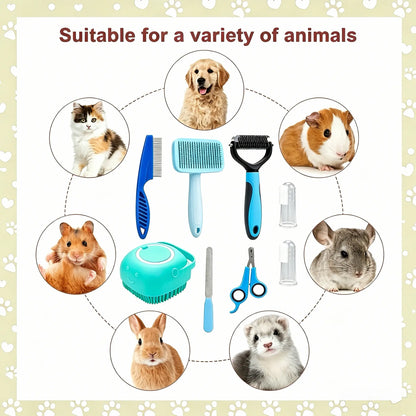 Professional Summer Pet Grooming Tool Set (8 Pieces) - Comprehensive Shedding and Oral Hygiene Kit for Dogs and Cats, Ideal for Indoor and Outdoor Use, Perfect Valentine’s Day Gift