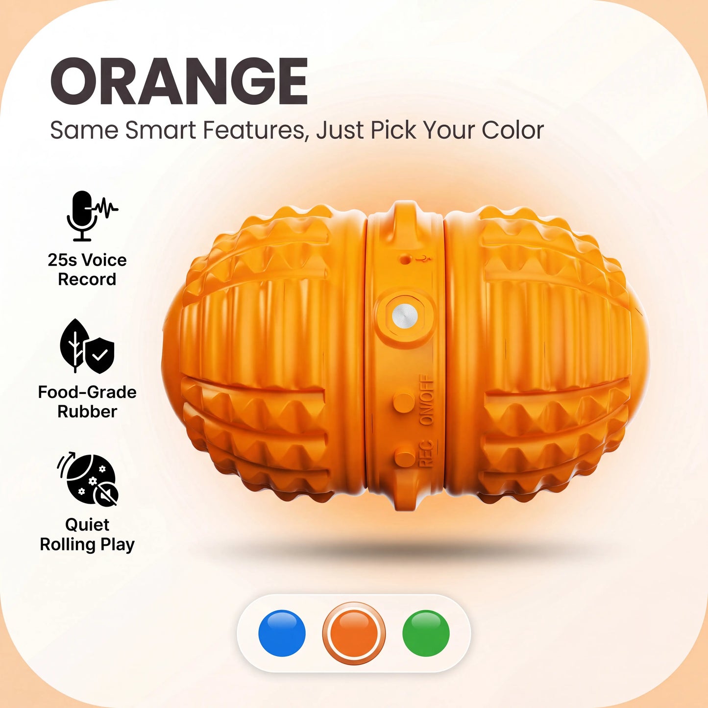 Smartwell Interactive Motion-Activated Dog Toy Ball with Voice Recording and Quiet Mode for Small to Medium Dogs - Indoor Use