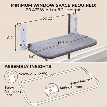Metal Frame Cat Hammock for Windows - Foldable, Cordless, Machine Washable Bed with Strong Suction Cups - Indoor Cat Perch